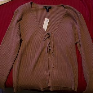 Aqua Acorn Ribbed Tie Front Cardigan